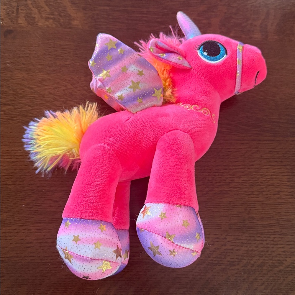 Linzy Toys Hot Pink Unicorn Pegasus Plush Winged Stuffed Animal. approx 11”
